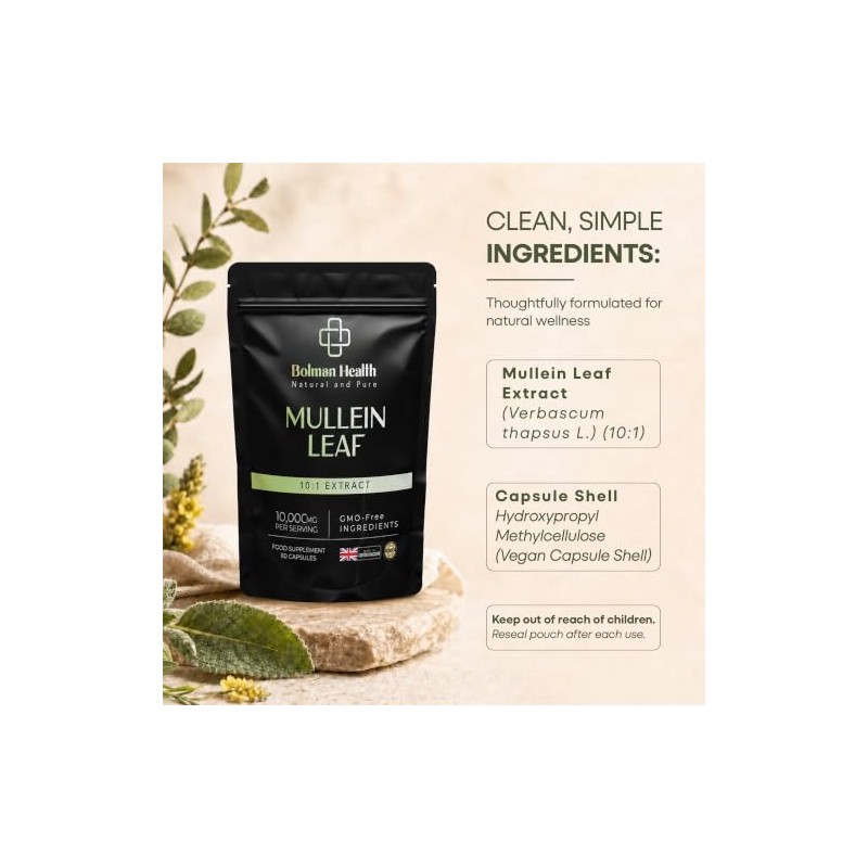 Mullein Leaf Extract 10:1 Capsules | 1000mg Per Serving |