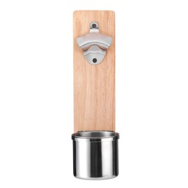Farberware BBQ Magnetic Bottle Opener with Cup Holder, 11.5 Inch, Stainless Steel and Wood