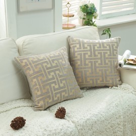 YunJeude Cushion Cover 45 x 45 Chenille Fabric Geometric Pattern Stylish Soft Scandinavian Cute Sofa Back Cover Decorative Pillowcase Dakimakura Cover Cushion Cover Pillow Case Car Chair Interior Decoration Set of 2 (Gray Gold 2 Piece Set 17.7 x 17.7 inc