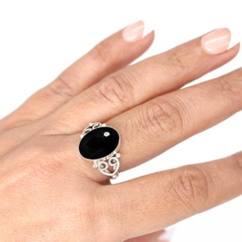 Jeweloporium Real Black Onyx 925 Silver Ring for Women Gemstone Cocktail Silver Ring Size M Engagement Gift Victorian Jewelry