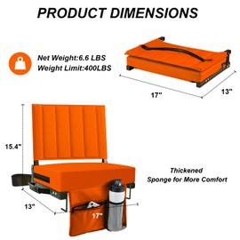 Aliphon Stadium Seat for Bleachers with Back Support and Cushion, Bleacher Seats with Shoulder Strap and Cup Holder, Padded Portable Folding Comfort Stadium Chair, for Sports Events, Orange (1pcs)