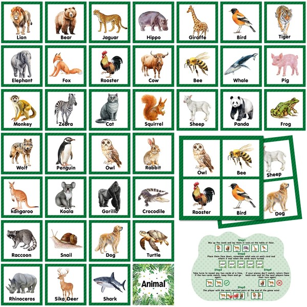 Fuutreo 82 Pcs Memory Matching Games Animals Matching Cards Wild