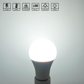 12W A19 LED Light Bulb, E26 Base, 6500K Daylight White, 1050 Lumens, Non-Dimmable, 120V High Brightness, No Flicker, A60 Frosted Lamp(4 Pack)