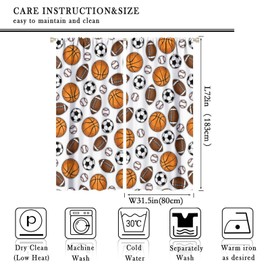 Cortinas decorativas para niños, temática atlética, fútbol americano, baloncesto, béisbol, rugby, adolescentes, niños, recámara, sala de estar, 63 x 72 pulgadas