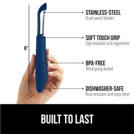 Gorilla Grip Swivel Vegetable Peeler, Sharp Stainless Steel Blades, Soft Comfortable Handle, Dishwasher Safe, Kitchen Food Peelers, Quicker Peeling, Peel Vegetables, Potatoes, with Blade Guard, Blue