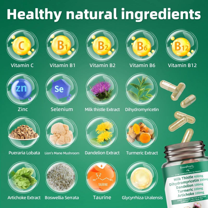 Alliwise Liver Detox and Cleanse Supplement 17-IN-1 Herbal Extract Capsules,Milk