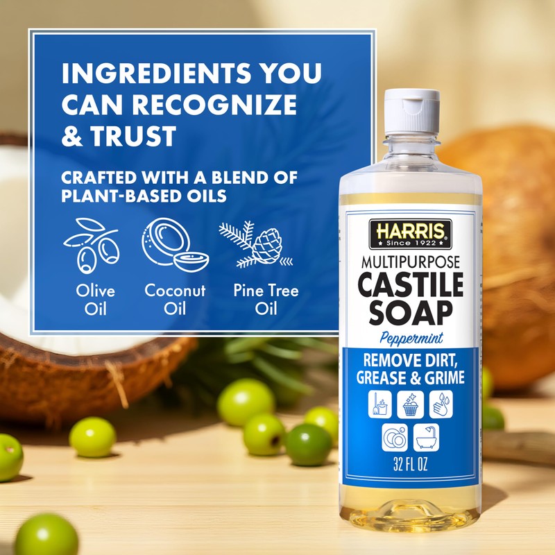 HARRIS Multi-Purpose Pure Castile Soap, Made with Olive, Coconut, and