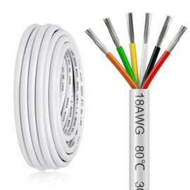 20FT 18 Gauge Wire 6 Conductor, 18AWG Electrical Wire, 18/6 Oxygen Free Stranded Tinned Copper Wire, Insulated Low Voltage Cable for LED Lamps Lights Automotive
