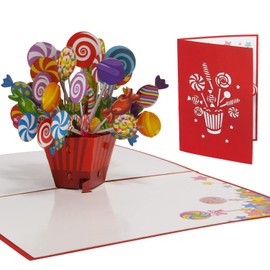 LINPOPUP, Pop-Up Karte Einschulung, 3D Geburtstagskarte, PopUp, Geschenk Happy Birthday, Geburtstag, Konfetti Klapp-Karte für Frauen Mann Kinder, Lollies, N46