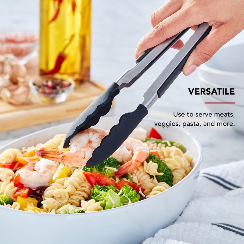 KitchenAid Silicone Tipped Side Locking Tongs, Black, 9 Inch