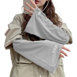 Tocohel, Arm Cover, UV Protection, Cooling Feeling, Loose Fit, Sunscreen, UV Protection, Size Adjustment, Moisture Wicking, Quick Drying, Arm Sleeves, Back of Hands, Finger, gray (light gray)