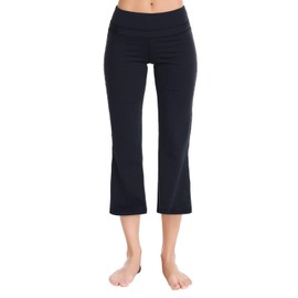 Zeronic Bootleg Yoga Capris Pants for Women High Waist Workout Flare Crop Leggings(Black,XX-Large)