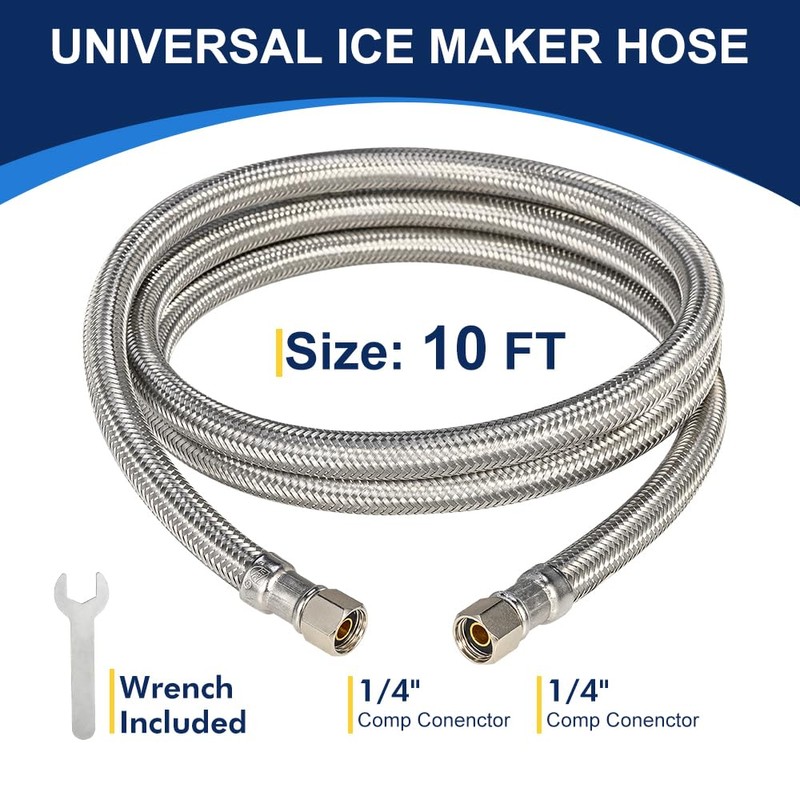 10ft Ice Maker Water Line Stainless Steel Braided – Flexible