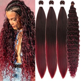 Burgundy Ombre Braiding Hair Pre stretched Synthetic Boho Braiding Hair for Boho Braids