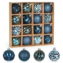 Meleager Christmas Baubles Dark Blue, Set of 16 Christmas Baubles Set, Plastic Christmas Tree Baubles, 6 cm, Painted Tree Decorations, Christmas Tree Baubles, Large, Plastic Bauble Christmas Tree