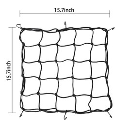 Motorcycle Cargo Net, 2Pack 15.7"x15.7", Heavy Duty Bungee Net Stretches to 31.5"x31.5", Gear Helmet Luggage Thicken Netting with 2"x2" Small Mesh & 6 Adjustable Metal Hooks for Motorcycle, Bike, ATV