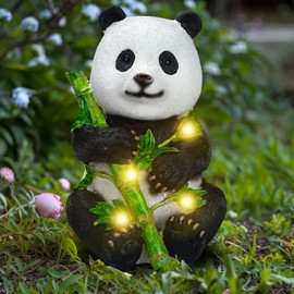 Tolatr Garden Panda Solar Lights Bamboo Statues Cute Sculptures Waterproof Resin for Indoor Outdoor Porch Patio Lawn Yard Decorations (Sitting)
