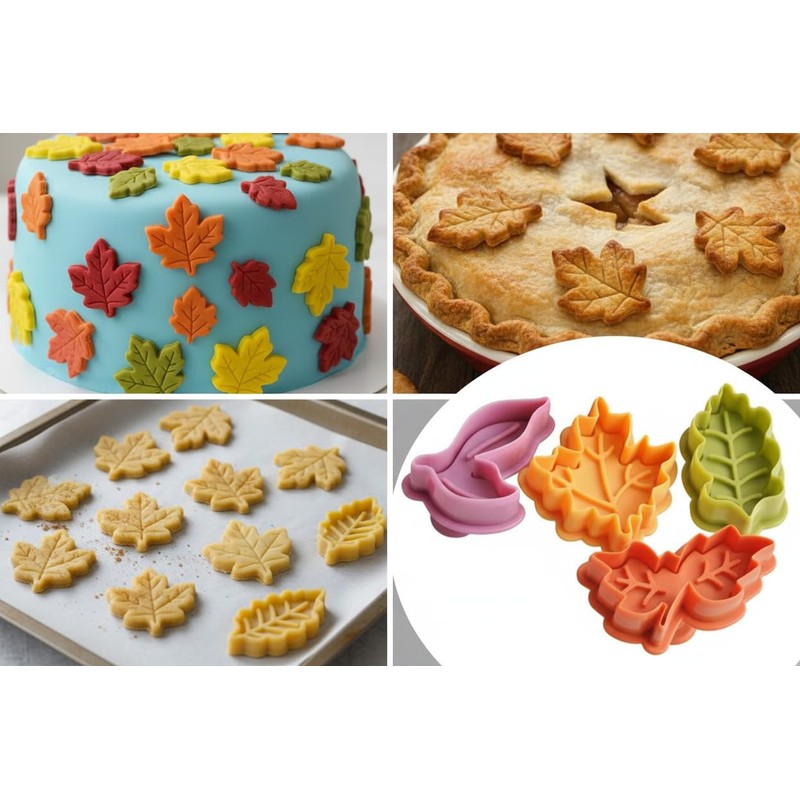 4pcs Fall Leaf Pie Crust Cutters – Spring Plunger Cookie