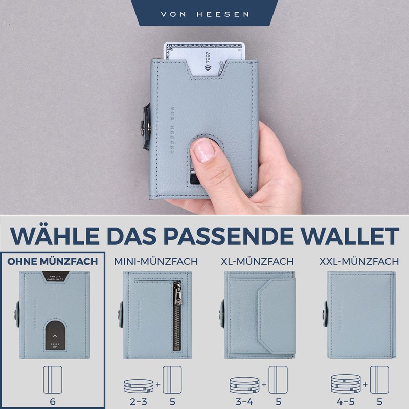 VON HEESEN Slim Wallet with RFID Protection, for Men and