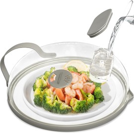 NUTIKAS Microwave Splatter Cover with Water Steamer for Food - 10 Inch Steam Microwave Splatter Guard with Handle Plate Covers for Heating Food Splash Oven Lid with Built in Steamer