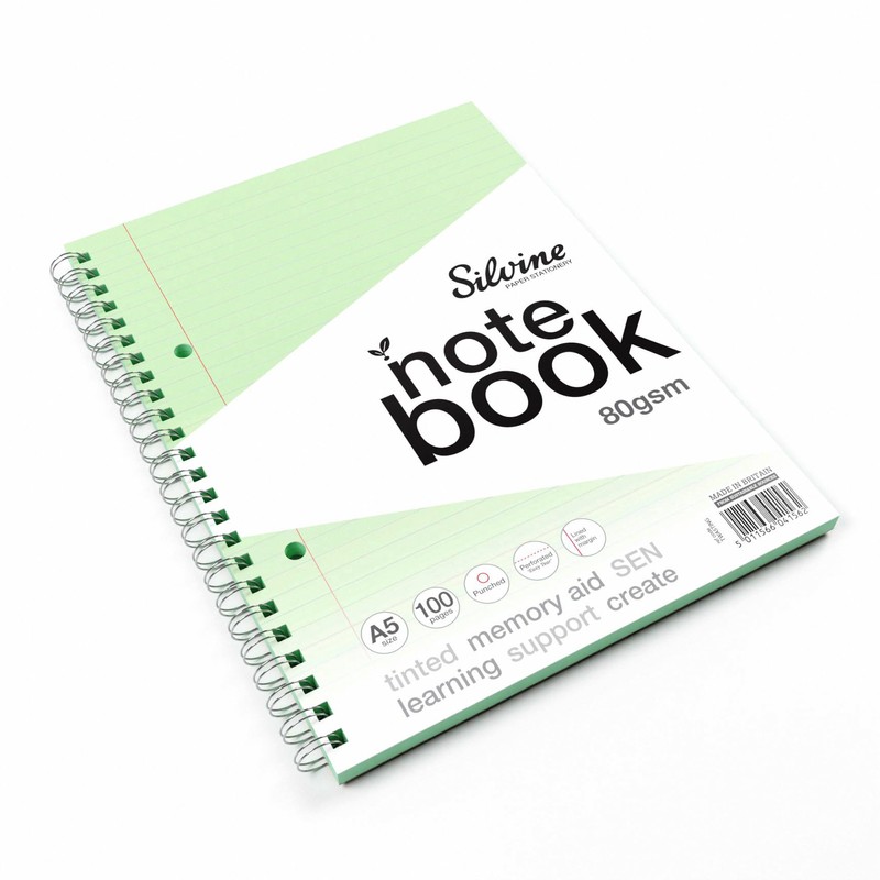 Silvine A5 Blue Paper Dyslexia Notebook | 100 Wirebound Pages,
