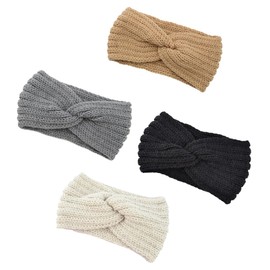 Beavorty 4pcs Knitted Wool Headbands Cross Headband Warm Hair Wraps for Women Grey Fashion Headwraps for Women