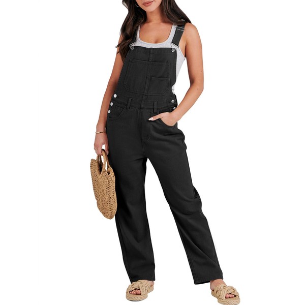 ANRABESS Overalls For Women Summer Denim Jumpsuits Romper Cross Back Stretchy Baggy Jean Pants Bib Overalls Casual Loose Fit Vacation Outfits 2023 Fashion Clothes With Pockets 1154heise-M