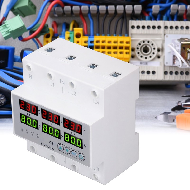Over Under Voltage Protector 80A 3 Phase Auto Reset Voltage
