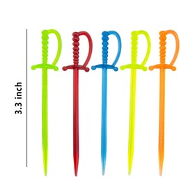 ODDIER 300PCS 3.3 Inch Plastic Sword Toothpicks Picks for Appetizers, Fruit Fork Cocktail Sticks Disposable, Cocktail Sticks and Cocktail Picks for Drinks,Multicolor