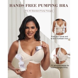 As Fairy Wireless Seamless Pumping Bra Hands Free Nursing Bra Wirefree Comfort Wearable Breast Pump Bra Regular Plus Size (Beige L Plus)