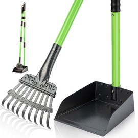 Dog Pooper Scooper, Dog Poop Tray and Rake Set, Pet Waste Removal Scoop with Long Handle for Medium Small Dogs Heavy Duty - Use on Grass, Dirt or Gravel