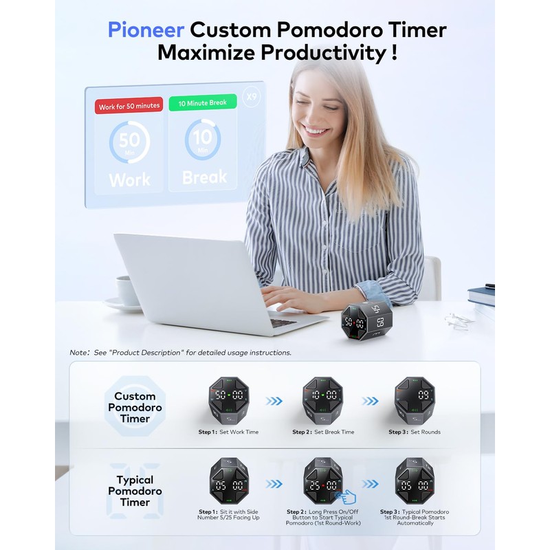 Octagon Pomodoro Timer, Desk Productivity Cube Timer, ADHD Timer, Custom