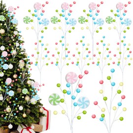 Janinka 12 Pcs 16 Inch Pastel Christmas Decorations Christmas Tree Picks Macaron Xmas Candy and Lollipop Picks Colorful Ornaments for Xmas Tree Topper Vase Filler Home Decor New Year Gifts