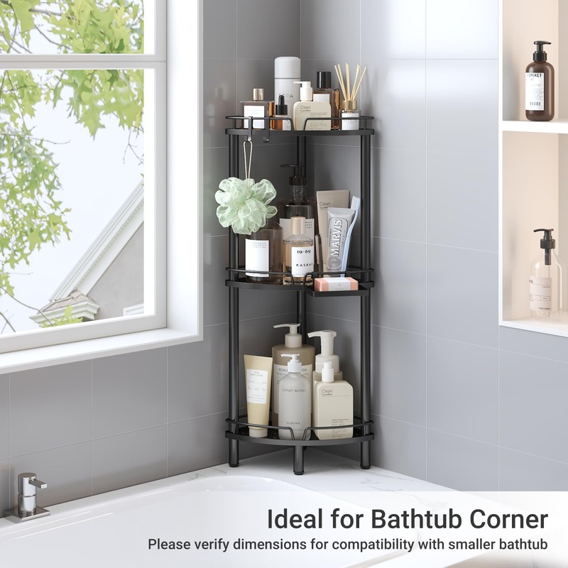 ELYKEN Corner Shower Caddy Standing, 3 Tier Rustproof Metal Shower