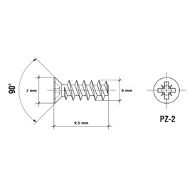 HEXATON Euro Screws with Countersunk Head - 6 x 9.5 mm - Pack of 100 - Furniture Screws for Hinges Drawer Guides