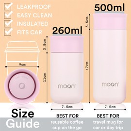 Moon 360° Insulated Travel Mugs, Leak Proof Reusable Coffee Cups - Pro Version for Performance & Easy Clean - Leakproof Flask for Hot & Cold Drinks - Fits Car Cup Holders, UK Company (260ml, Pink)