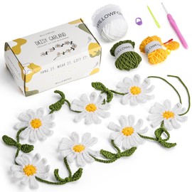 WillowFox - Kit de guirnalda de margaritas para principiantes con tutoriales en video paso a paso, kit de aprender a ganchillo para adultos, juego de tejer flores