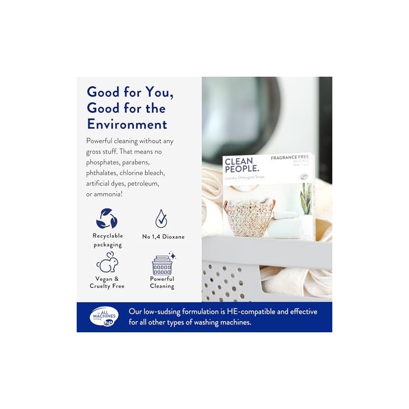 Clean People Laundry Detergent Sheets- Recyclable Packaging, Hypoallergenic, Stain Fighting,