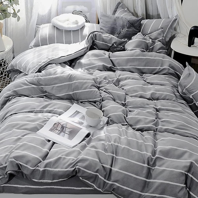 Lekesky Duvet Cover Twin, Striped Duvet Cover Queen Set 2pcs,