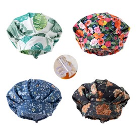 4 Pcs Scrub Caps Women,Bouffant Caps with Sweatband,Adjustable Scrub Caps for Women Men,Working Hats Surgical Cap Nurse Chef Waiter Hat Tie Back Hats Hair,Flower