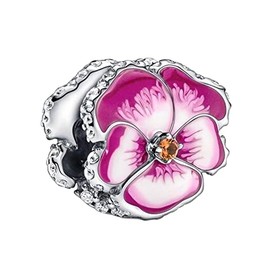 Pink Pansy Flower Charm 925 Sterling Silver Pendant,Jewelry Beads Gifts for Women Bracelet&Necklace