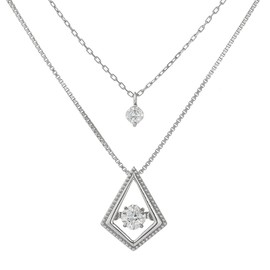 Dancing Stone Necklace Cross Four New York Luxury Shop Custom Model Set ZNY-NYP-646-POP, SV925 (PT900 Platinum Coating), Cubic Zirconia