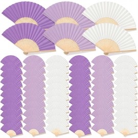 60 Pcs Gradient Purple Paper Folding Hand Fans 8.3 Inch Handheld Portable Decorative Fans for Wedding, Outdoor Party Favors, Baby Shower Decorations DIY Crafts Photography Prop