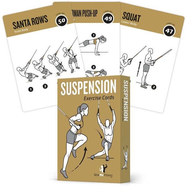 NewMe Fitness Suspension Workout Cards, Instructional Fitness Deck for Women & Men, Beginner Fitness Guide to Training Exercises at Home or Gym (Suspension, Vol 1)