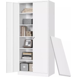 Mlezan Metal Cabinet 72"with 2 Doors and 5 Shelves,Garage Storage Cabinet with Lockable - Black