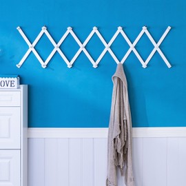 SKOLOO Hat Rack for Wall with 20 Hooks, Solid Wooden, Modern, Expandable Coat Rack Wall Mount for Coats, Hats, Bags, Baseball Caps, White