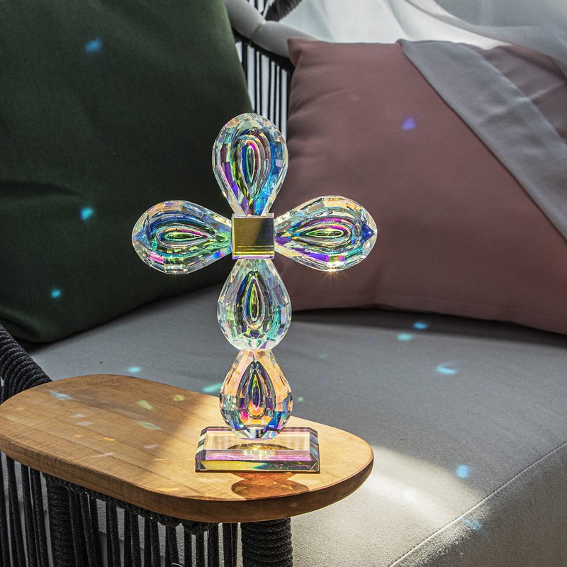 QFkris Standing Cross Crystal Crosses Figurine Tabletop Crosse for Home