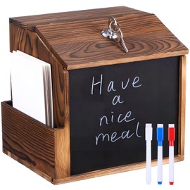 Generic Wooden Suggestion Box: Freestanding Suggestion Box with Slot,Suggestion Cards,Marker Pens Donation Box with Locking for Countertop or Wall Mounted