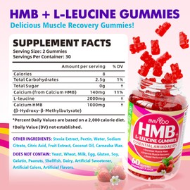 BVIVLOO HMB and L-Leucine Gummies - 3000mg Combined HMB & L-Leucine per Serving. for Muscle Growth, Muscle Relief & Fast Recovery. Sugar-Free, Strawberry, 120 Gummies