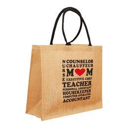 Natural Canvas Jute Tote Bags With Printed Design | Reusable Shopping Bags | Eco Friendly Lunch Handbag | Bag For Life | 29cm Height x 30cm Width x 14cm Depth (Love Mum)